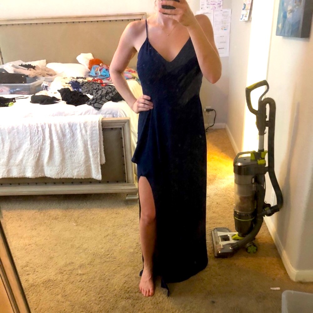 EXPRESS Navy High Slit Formal Maxi Dress